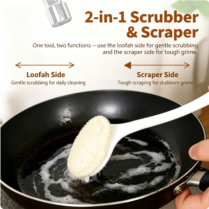 Luffamily Long-Handled Pot Brush with Detachable Design
