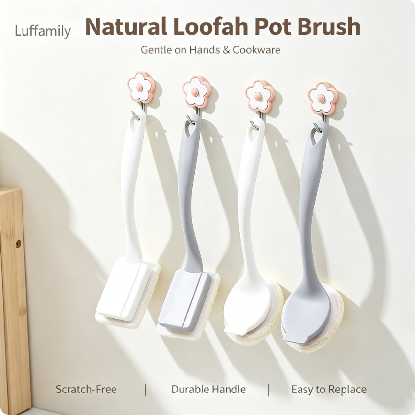 Luffamily Long-Handled Pot Brush with Detachable Design