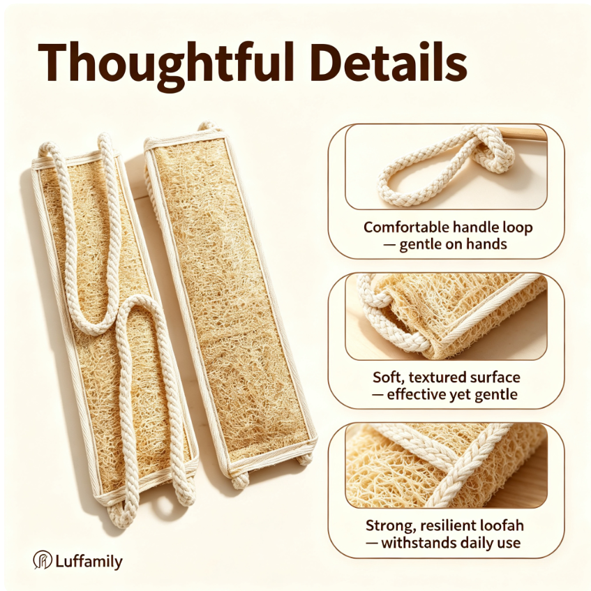 Luffamily Natural Scrubber Strap with Trimmed Edges