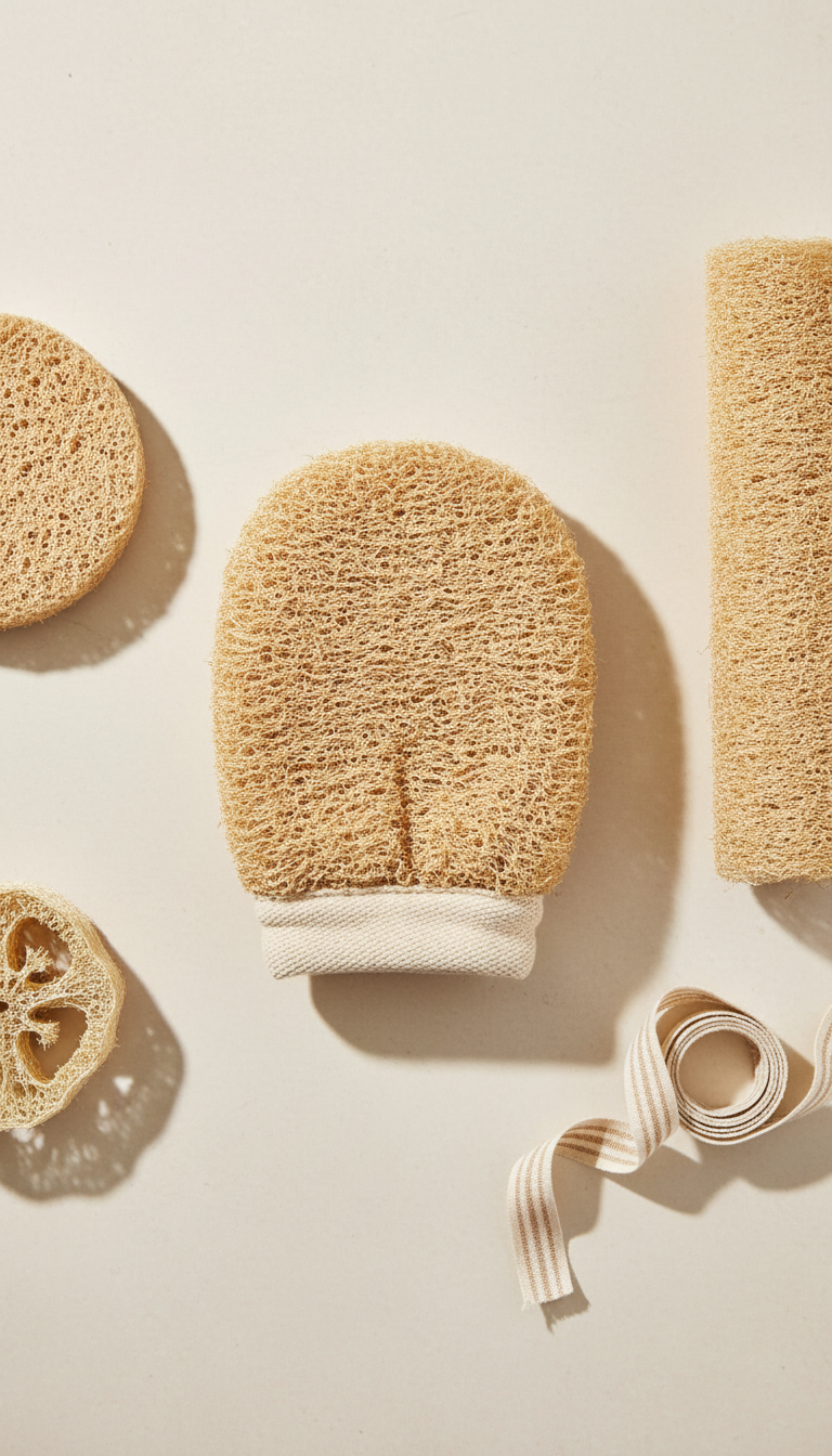 Natural loofah bath mitt